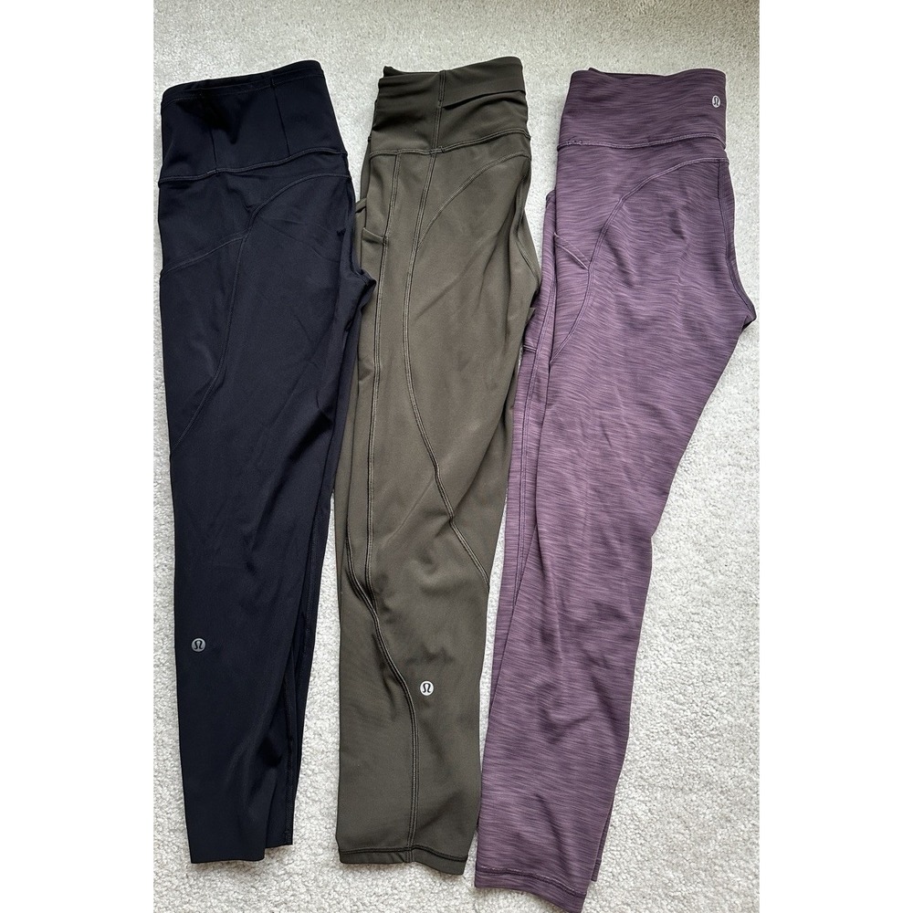 Lululemon Leggings Lot 3 Size 8 Fast Free Invigorate Time To Sweat Black Olive